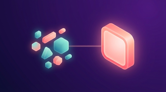 One large glowing rounded square facing a cluster of six smaller varied shapes, representing a YouTube specialist tool versus multi-platform social suites