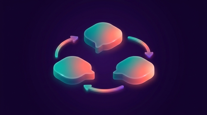 A circular loop of arrows connecting three comment bubbles, representing the daily repeating cycle of fitness questions
